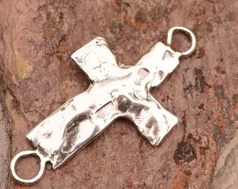 Artisan Sideways Cross Link in Sterling Silver, Earring Cross Dangles