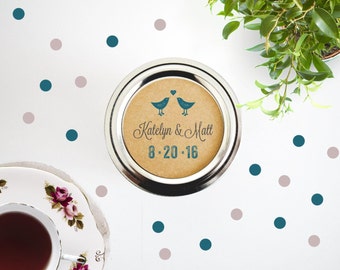 Navy Blue Lovebirds Wedding Favor Stickers Seals Labels. Mason Jar Labels. Custom Wedding Seals. Rustic Kraft Stickers. Brown Paper Stickers