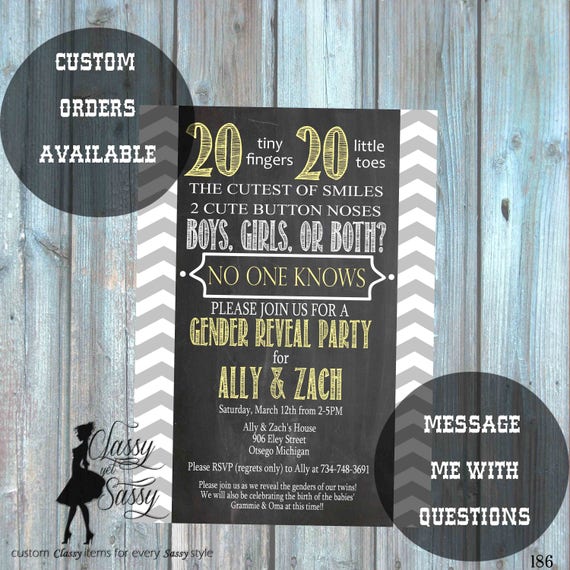 Twins Gender Reveal Invitation, Twins Invitation, Twins Baby Reveal 186