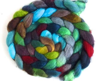 BFL Wool Roving - Hand Painted Spinning or Felting Fiber, Glimpse of a Cardinal