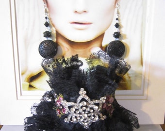 Black Lace Cuff, Tattered Cuff, Wedding Cuff, Boho Cuff, Lace Cuff.