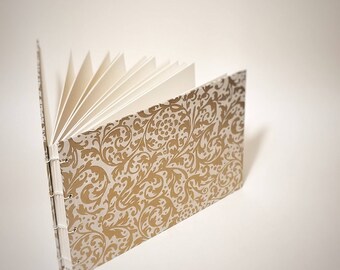 gold filigree wedding guest book - coptic bound gold wedding guestbook - small gold wedding guest book - hand bound wedding guest book