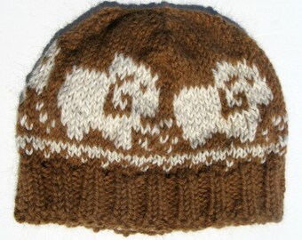Knit Alpaca Hat Men or Women, Fair Isle Cap, Sheep Beanie