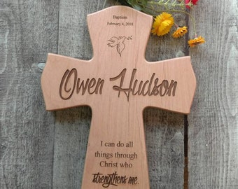 Personalized Baptism Cross Gift, Baby Dedication Gift, Personalized Baptism Gift, Newborn Gift, Laser Engraved Cross, Religious Gift