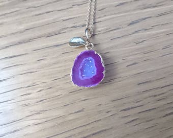 unique purple pink agate necklace