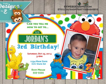 Sesame Street Birthday Invitation - Elmo birthday invitation with photo