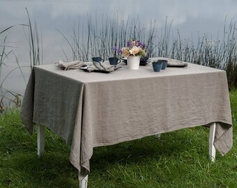 Washed linen tablecloth, square, natural linen color, beige gray linen tablecloth, softened linen tablecloth, flax table cover, pre washed
