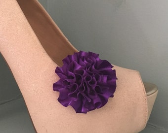 Beautiful Deeree Deep Purple Rosette Style Shoe Clips