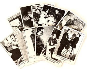 Vintage "You'll Die Laughing" Trading Cards, Set of 11 (c.1970s) N1 - Creature Feature Collectible, Altered Art Card, Universal Monster Card