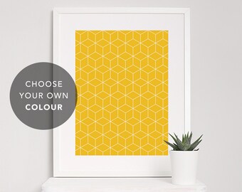 Geometric large cube print – Geometric prints – Scandinavian print – Abstract art – Mid Century art – Wall art – Home decor – GEO010
