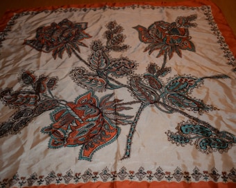 Headscarf Roy Thirkell Vintage Scarf Ladies Headscarf Orange Floral Designer Scarf