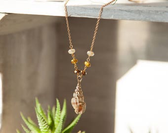 Seashell Necklace, Bronze Seashell Necklace, Gold Painted Seashell Pendant, Boho Necklaces, Beach Necklace, Shell Necklace, Ocean Necklace