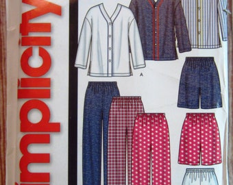 Easy Sew Adults Pajama Top, Pants and Shorts Sizes XS S M L XL It's So Easy Simplicity Pattern 5994 UNCUT
