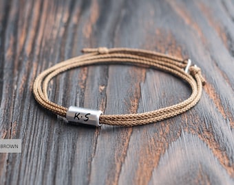 Initial bracelet, customised men's bracelet, silver bead, charm. Personalised monogram bracelet for men, gift for him