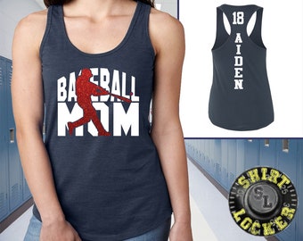 Custom Personalized Baseball Mom Glitter Womens Tank Top Support Your Team Son Any Number Any Colors Baseball Lets Play Ball Spirit Wear
