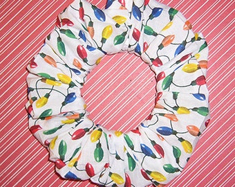String of Christmas Lights Hair Scrunchie, Holiday Ponytail Holder, Fabric Hair Tie