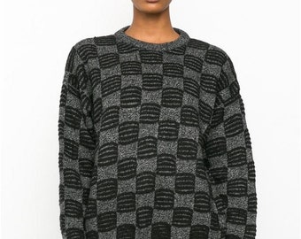 Vintage 90's Grey Black Abstract knitted Jumper
