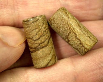 Vintage PICTURE JASPER Barrel Beads 19mm pkg2 cb83