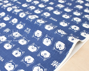 Japanese Fabric Shiba Inu dobby - blue - 50cm