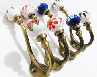 4 x Shabby Chic Vintage Style Ceramic Coat Hooks - SLIGHT SECONDS SALE !!!!