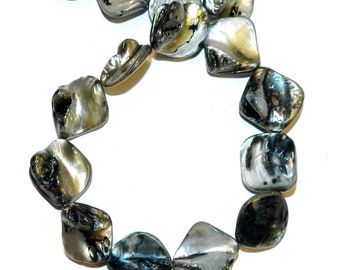 MP1111L Black Diamond Nugget 14mm - 20mm Mother of Pearl Gemstone Shell Bead 15-inch Strand