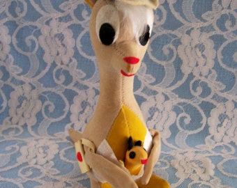 Vintage Dakin Dream Pets Kangaroo Mama with Baby Circa 1960s