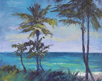 Impressionist Tropical Landscape, Florida Painting , Palm Tree Painting , Jupiter Island by Carol Schiff, 12x12x1.5" Oil