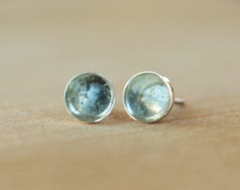 Sky Blue Topaz Gemstone 6mm Bezel Set on Niobium or Titanium Posts (Hypoallergenic Stud Earrings for Sensitive Ears)