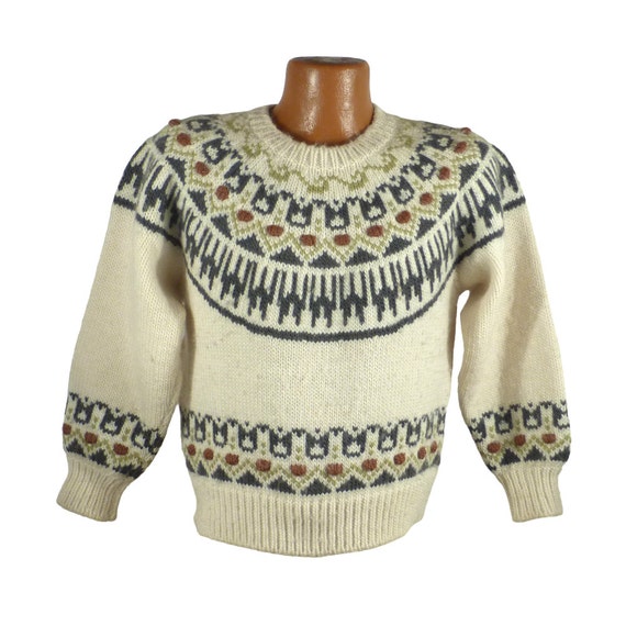 Norwegian Cropped Sweater Vintage 1980s Wool Cream White Nikke