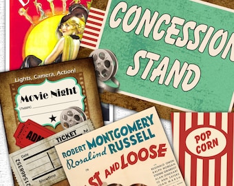 Backyard Vintage Movie Night Party Pack Kit Instant Download Files