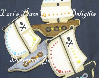 Pirate Ship Decorated Cookie Favors - Pirate Ship Cookies - 1 Dozen