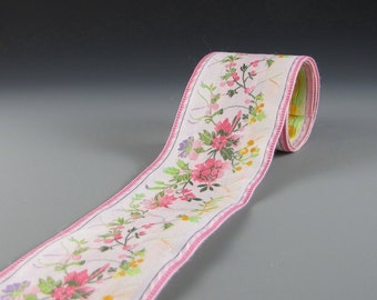 2 5/8" and 4 1/2" Pink Green White WEDDING BOUQUET RIBBON Floral Jacquard Cheri