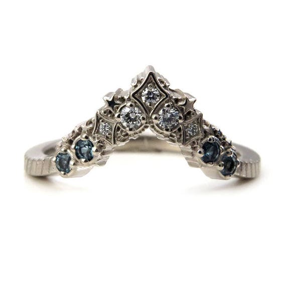 Diamond Stardust Chevron Wedding Band with London Blue & Swiss Blue Topaz
