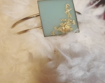 pale teal and goldtone adjustable cuff bracelet