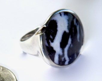Sterling Zebra Agate Large Face Ring