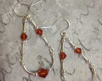 Dark Orange and Sterling Silver Earrings