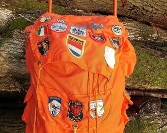 Vintage backpack external frame with patches