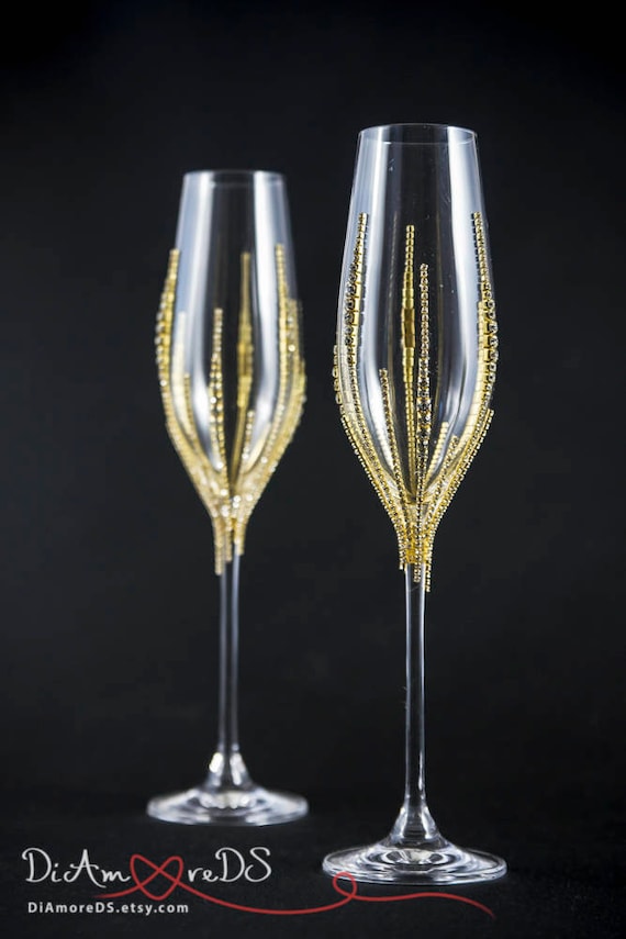 Personalized Wedding Champagne Glasses Bling Wedding Glasses