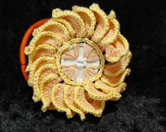Crochet Button Flower Hair Tie