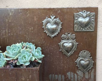 Milagro Sacred Heart, (set of 4) Haitian Metal , Recycled Art