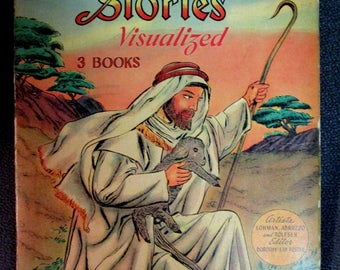 Vintage 1947 NEW TESTAMENT STORIES Visualized Picture Bible Action Bible 3 Books - Folder Comic Book Style Parables Acts Sunday School