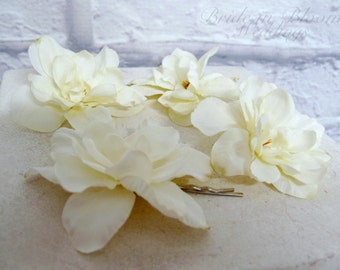 Bridal hair accessories, Ivory hair flower, Wedding hair pins