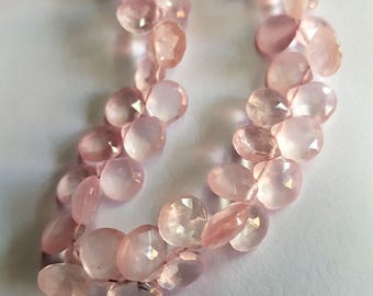8 mm - 8 mm size heart , Rose Quartz Faceted heart , 8 inch strand approx