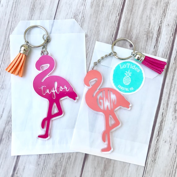 Personalized flamingo tassel keychains