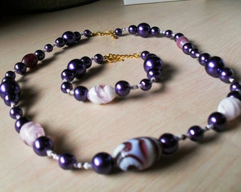 set (necklace and bracelet) colorful, chic, classy (violet)