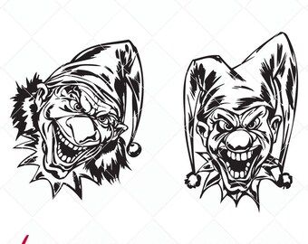 scary clown svg, clowns bundle dxf, cut file, cutting files, clip art, printable, Silhouette Cameo, iron-on, scary clowns digital stamp