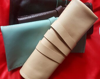 Handmade Leather Roll Pencil Case, Artist Brush Holder, Watch Holder, Make-up Brush Holder