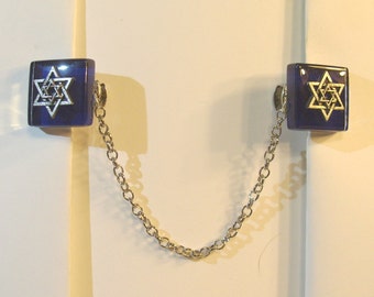 Deep Blue Glass Tallit Clips - A Desert Kippot design