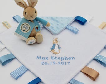 Peter Rabbit Personalised Taggy Comforter Keepsake Taggies Baby Boy or Girl Christening Gift Baby Shower 1st Birthday Minky Blanket