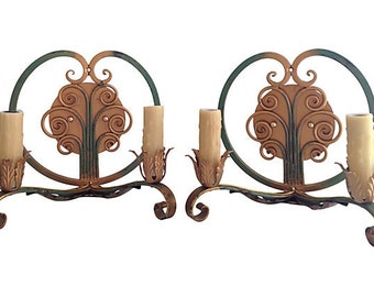 1940s French Iron Sconces, Pair